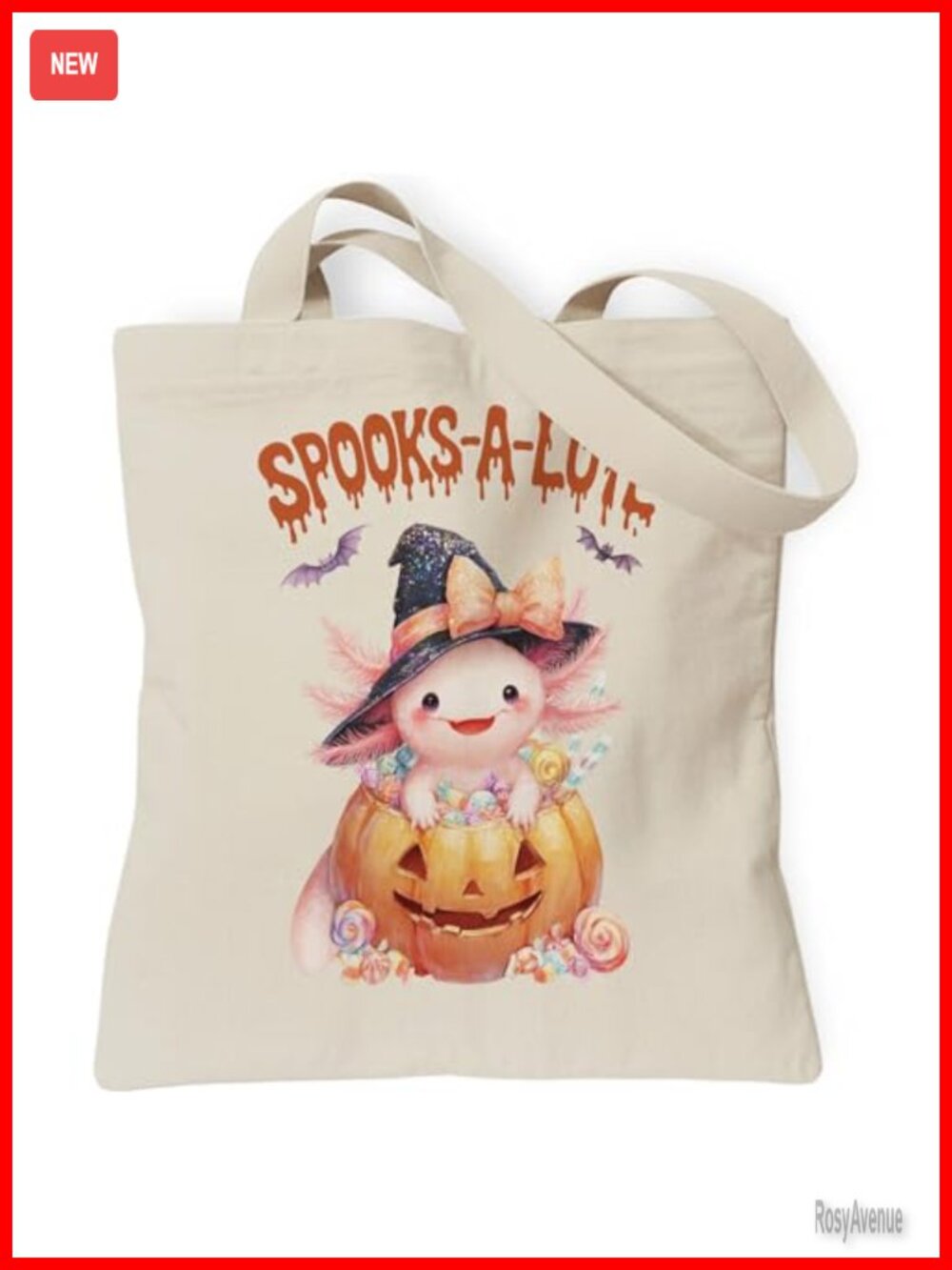 Canvas Tote Bag for Women Halloween Axolotl Shoulder Bag Reusable
